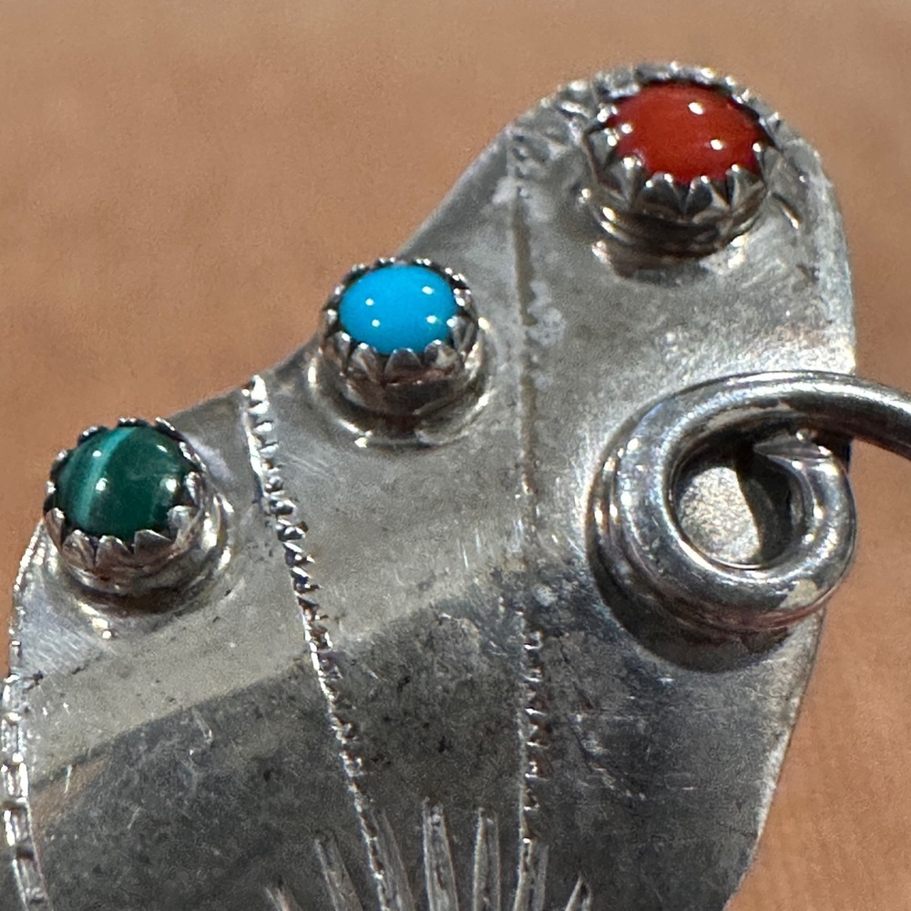 Vintage Sterling Silver Butterfly Pin Signed FY Navajo Turquoise Onyx YAZZIE - Picture 8 of 12